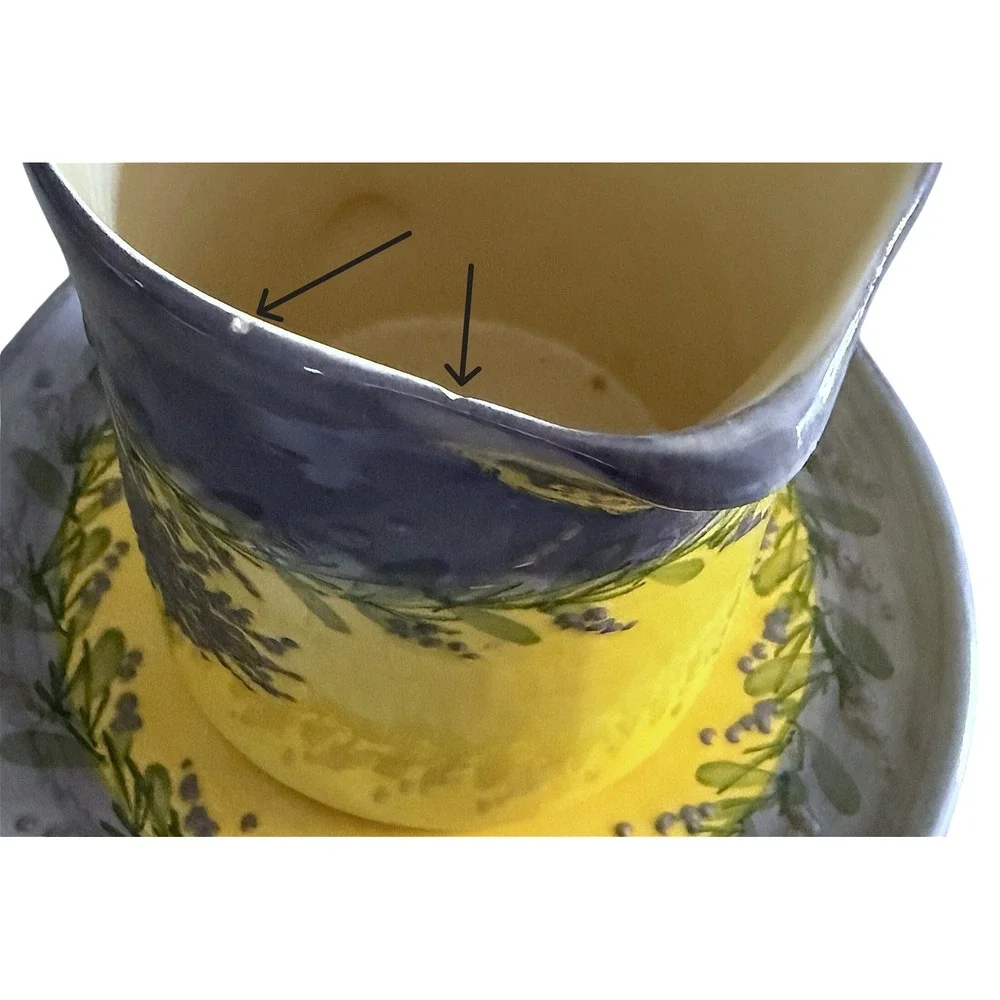 Hand‑Painted French Gravy Pitcher, Underplate • H. Llimona Sayes • Lavender READ